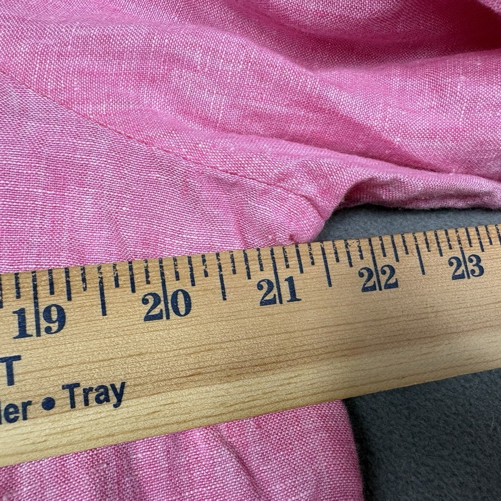 Talbots Size PL Large Petite Pink 100% Linen Popover Roll Tab Sleeve Pockets - Picture 8 of 9